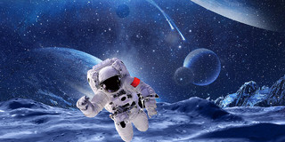蓝色白色场景大气宇航员星球星星航空航天展板背景